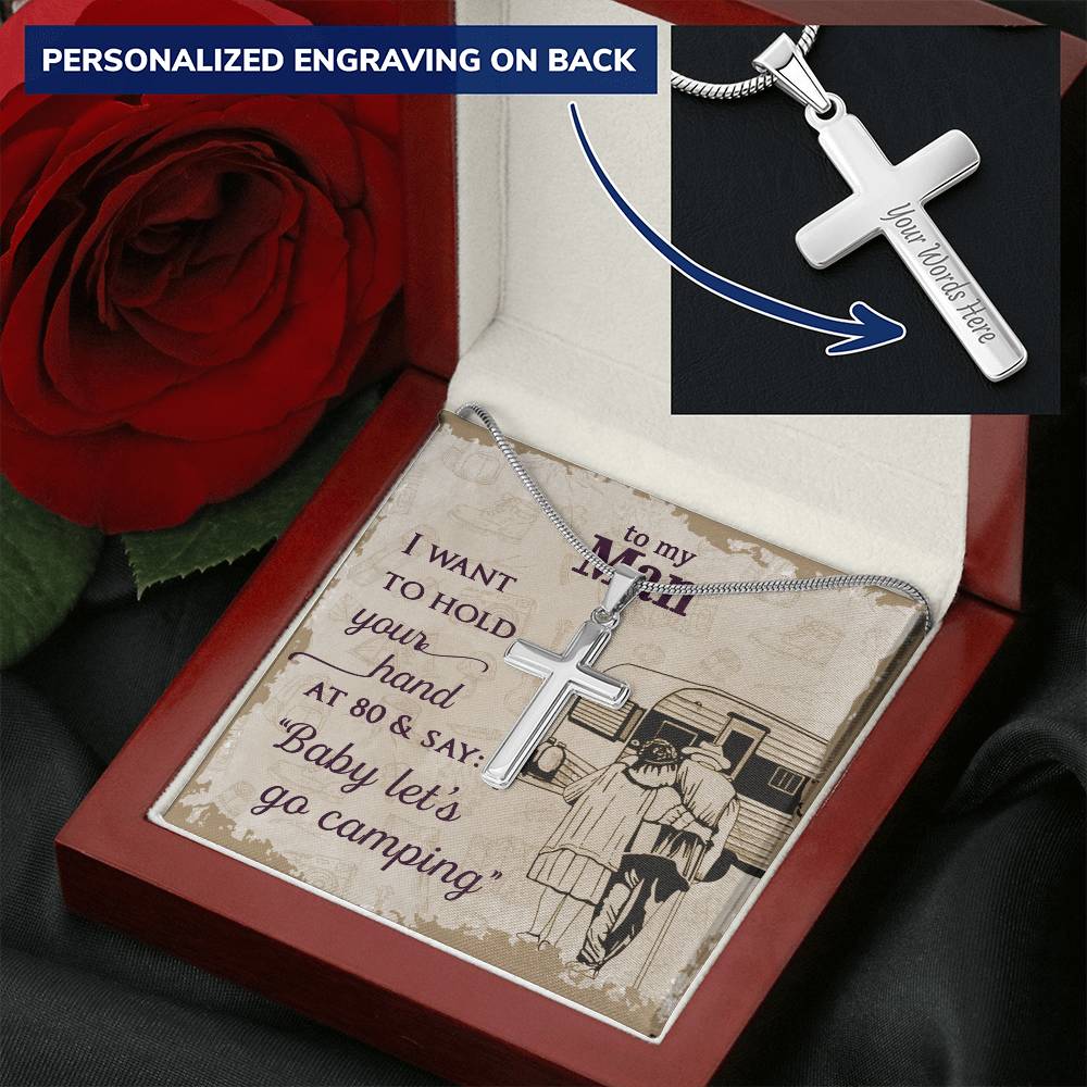For Husband - Let's Go Camping - Cross Customize Engraved Cross Necklace