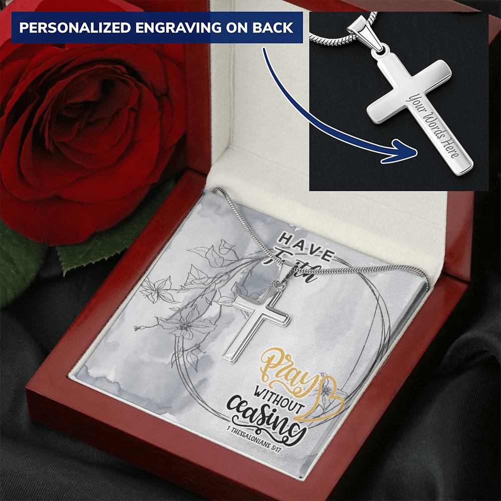Dad To Son Gifts - Pray Without Ceasing Customize Engraved Cross Necklace