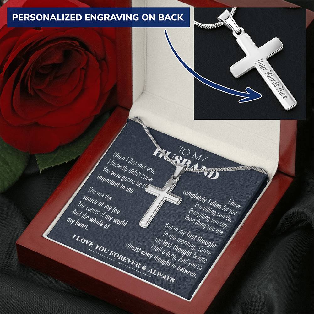 For Husband - Every Thought 1 - Cross Customize Engraved Cross Necklace