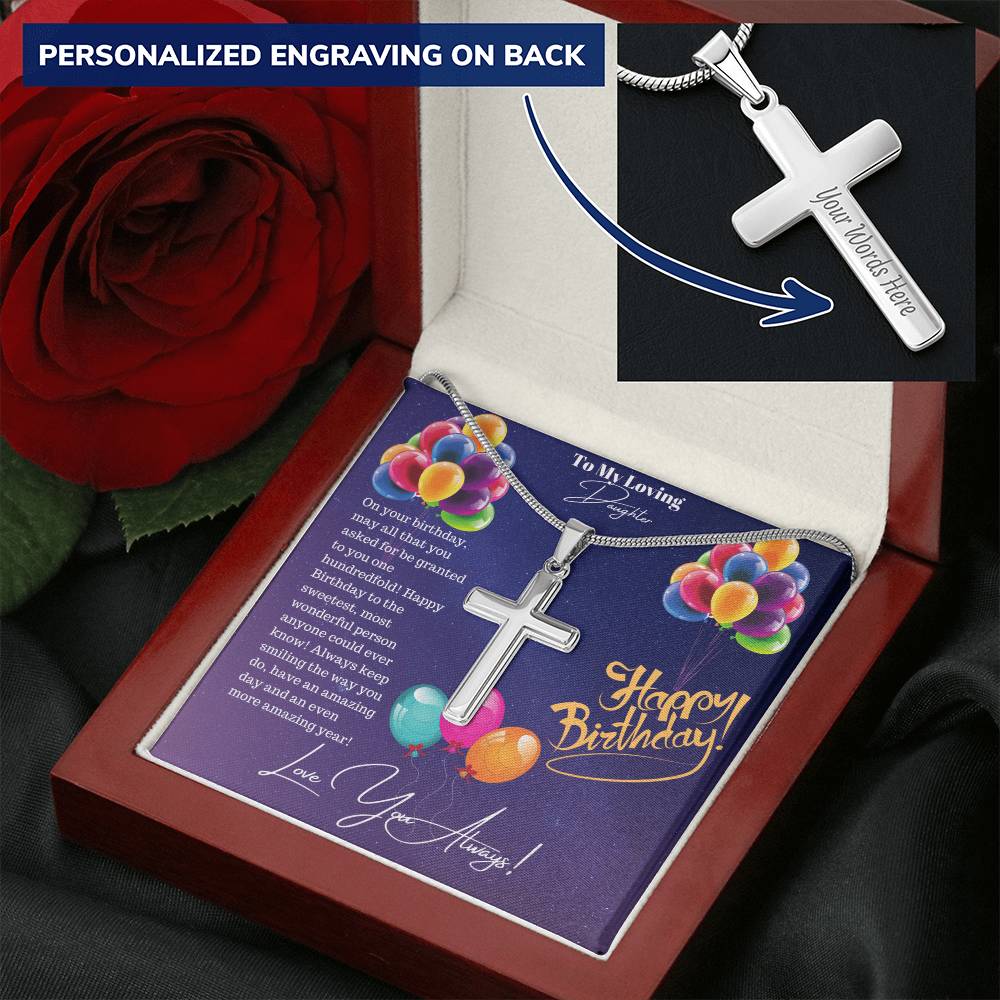 Engraved Happy Birthday Daughter Cross! Customize Engraved Cross Necklace