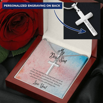 Always My Precious Son Customize Cross Necklace Customize Engraved Cross Necklace