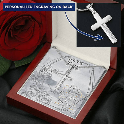 Dad To Son Gifts - Bless The Food Before Us The Family Beside Us & The Love Between Us Customize Engraved Cross Necklace
