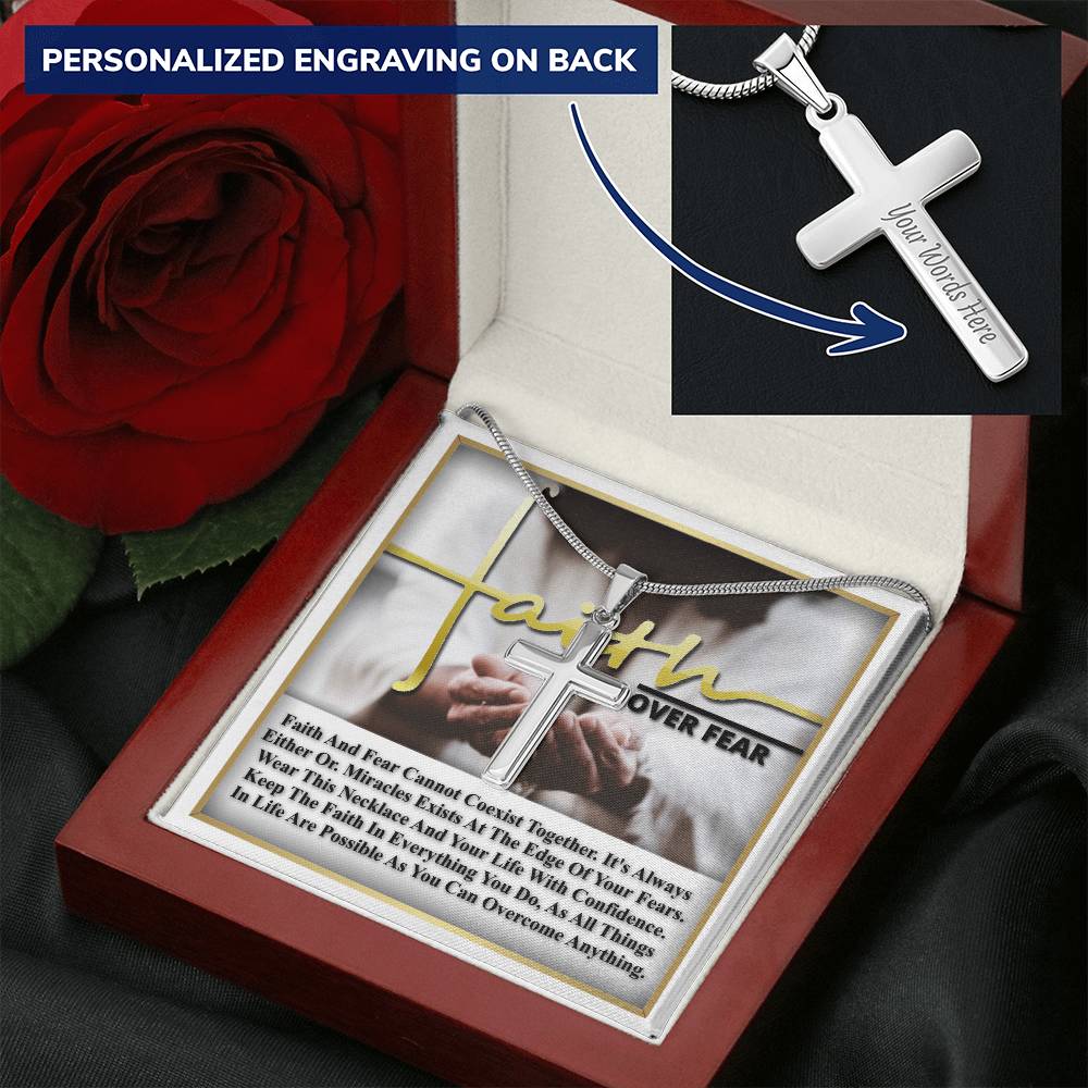 Faith Over Fear Love And Hope This Christmas Customize Engraved Cross Necklace