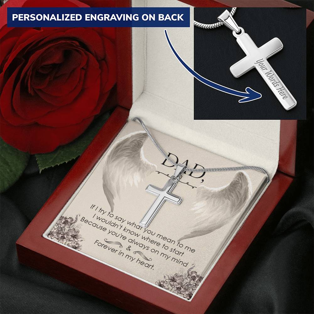 Dad - Forever In My Heart - Necklace Customize Engraved Cross Necklace