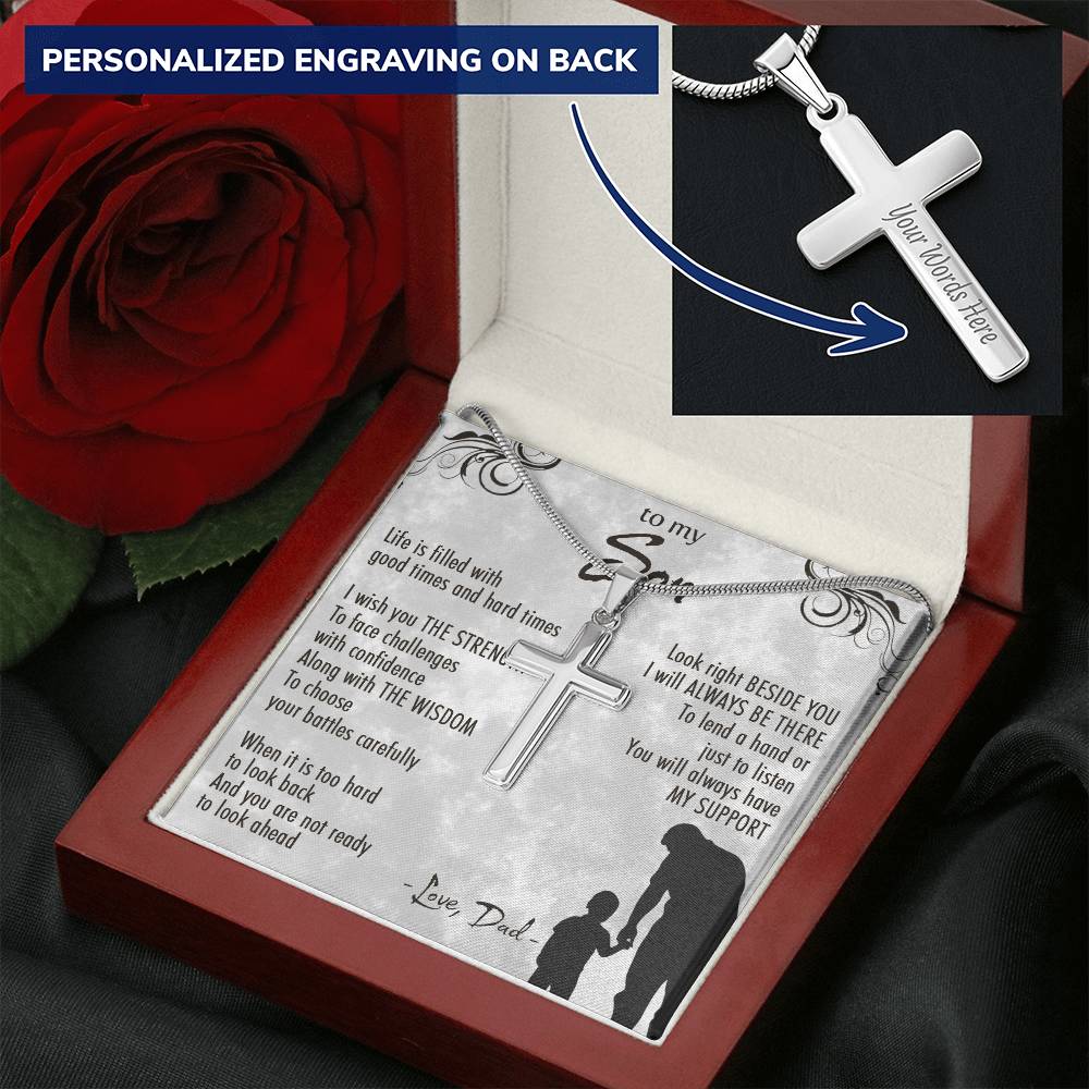 For Son - Beside You - Cross Customize Engraved Cross Necklace
