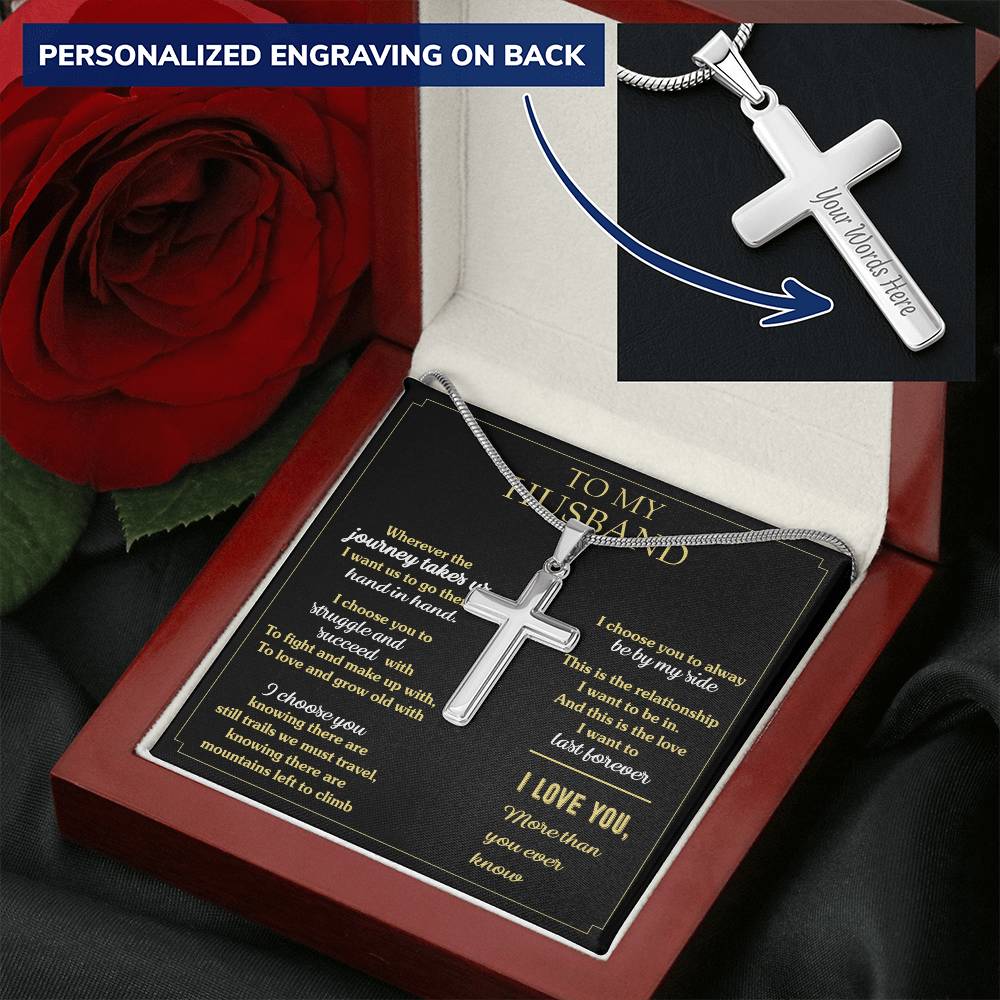 For Husband - Always Be By My Side - Cross Customize Engraved Cross Necklace