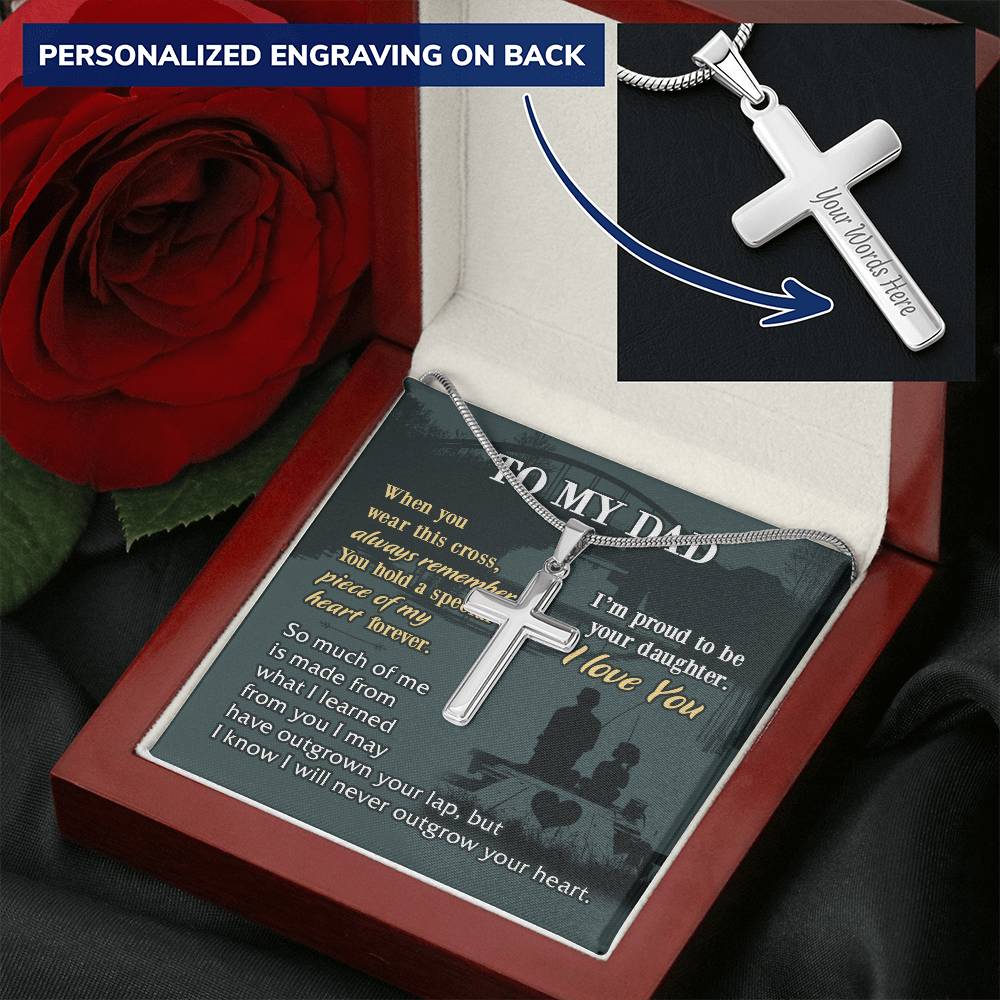 For Dad - Never Outgrow Your Heart - Cross Customize Engraved Cross Necklace