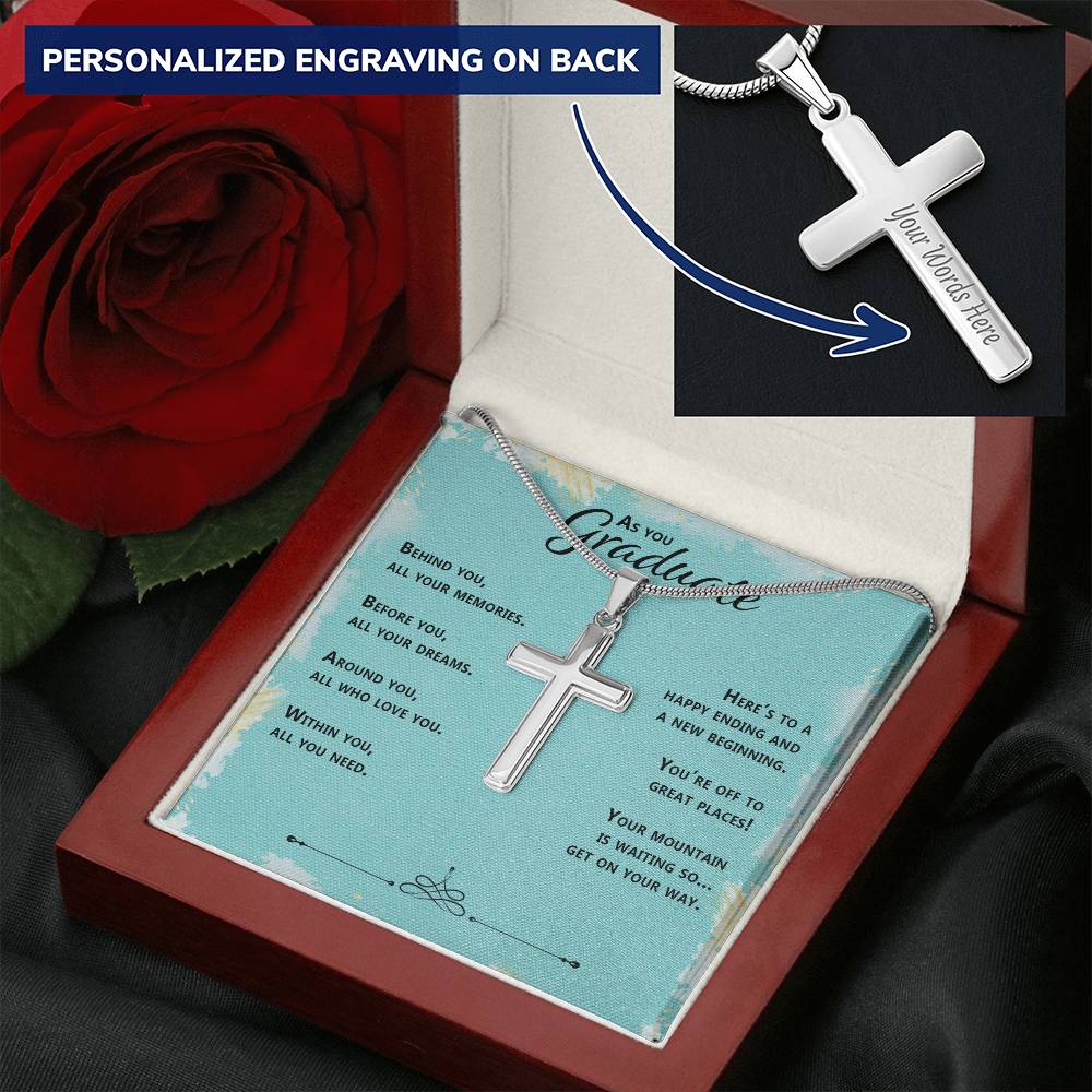 As You Graduate Necklace Customize Engraved Cross Necklace