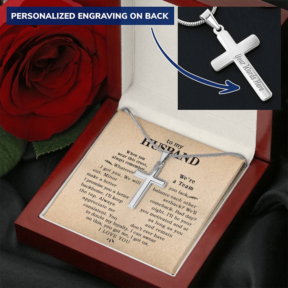 For Husband - Balance Each Other - Cross Customize Engraved Cross Necklace