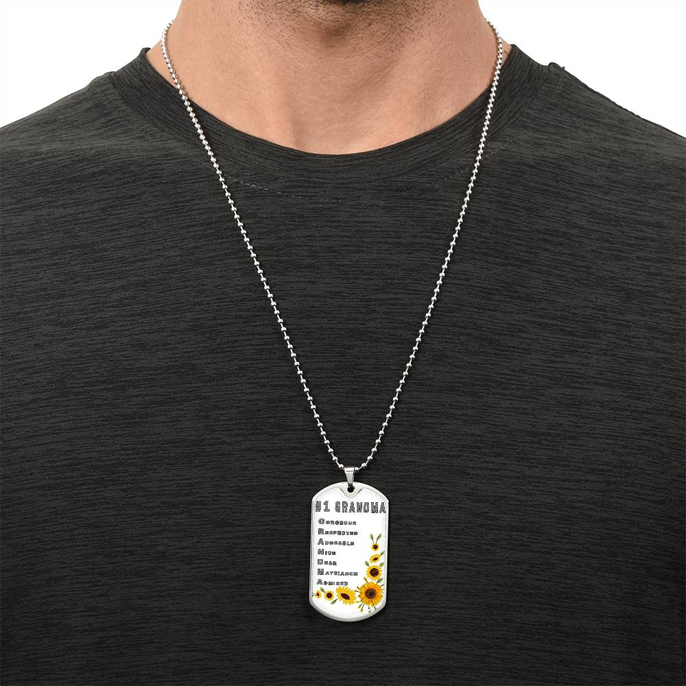 #1 Grandma Personalized Dogtag Necklace White Mothers Day Gift - Army Tag Necklace, Dog Tag Necklace