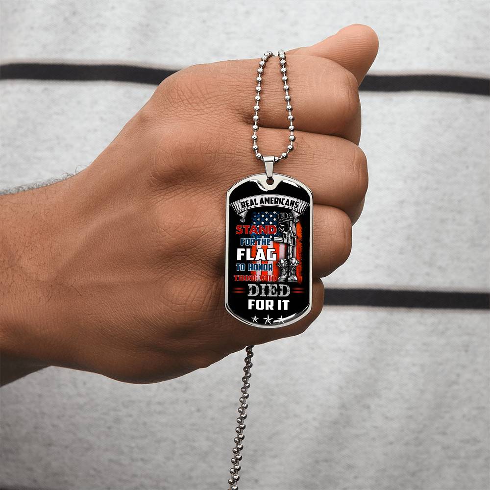 Real Americans Stand For The Flag - Luxury Military Necklace - Army Tag Necklace, Dog Tag Necklace