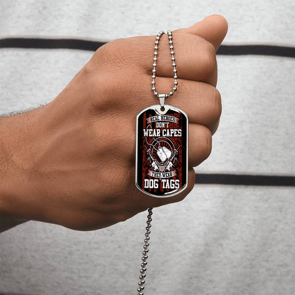 Real Heroes Don't Wear Capes Fathers Day Friendship Day Gift Veteran Independence Day Memorial Day Dad Brother Gift Ideas - Army Tag Necklace, Dog Tag Necklace