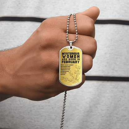 Mysterious Women Are Born In February Luxury Necklace With Dog Tag Gold - Army Tag Necklace, Dog Tag Necklace