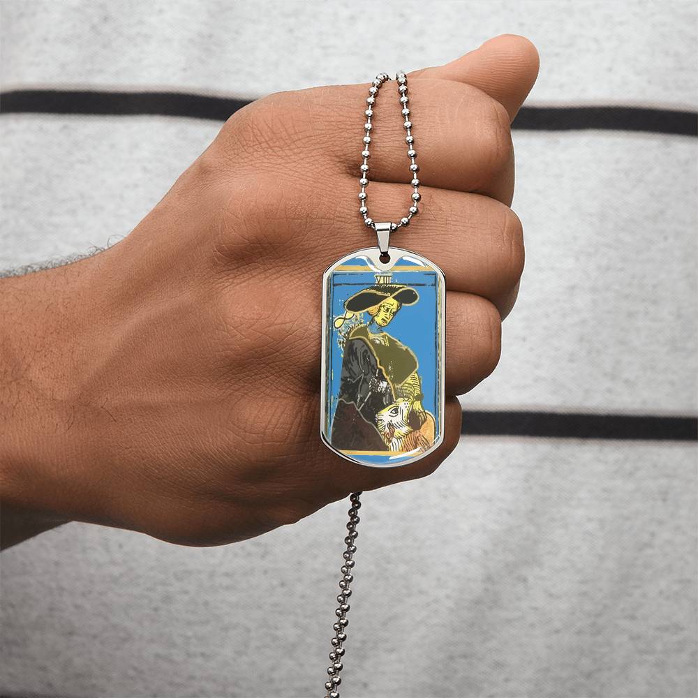 Strength Tarot Pendant Necklace - Army Tag Necklace, Dog Tag Necklace
