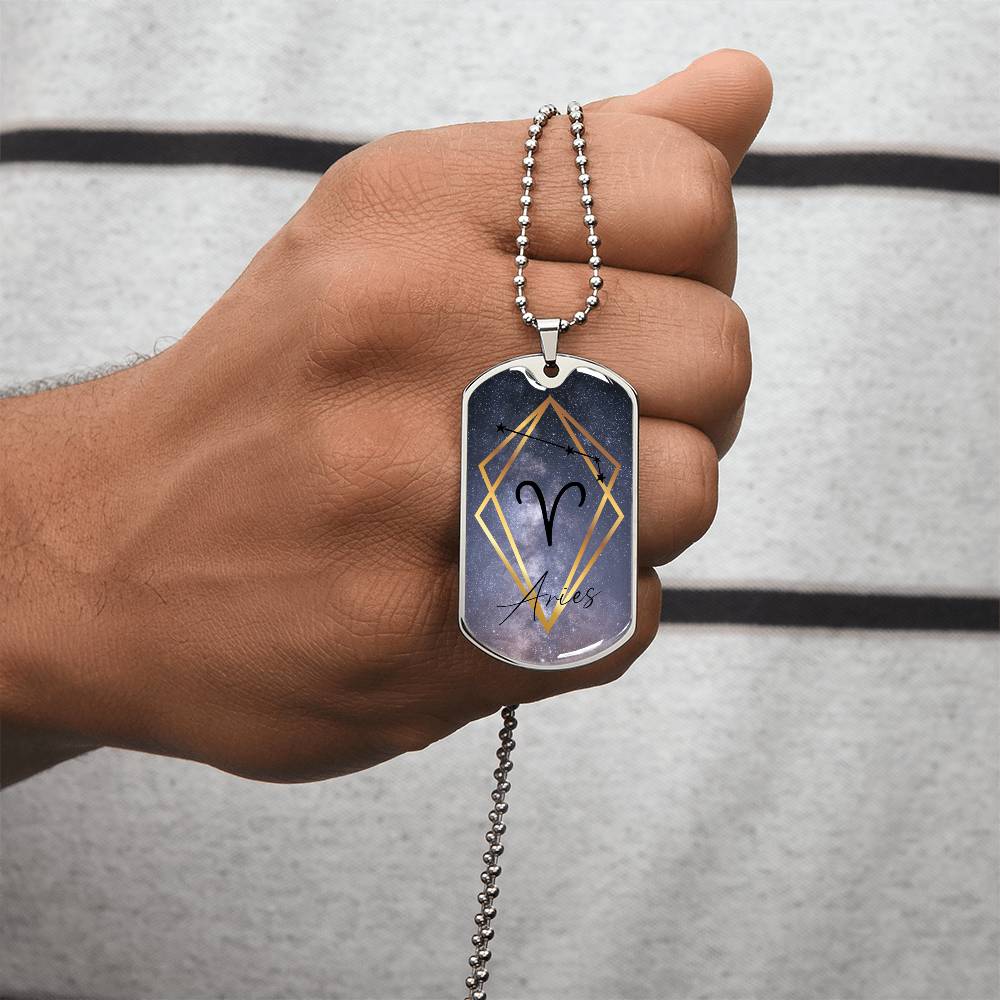 Aries Galaxy Dog Tag Personalized Necklace - Army Tag Necklace, Dog Tag Necklace