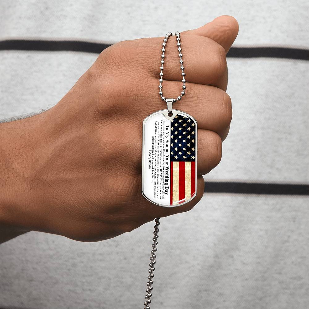 To My Son On Your Wedding Day - Army Tag Necklace, Dog Tag Necklace