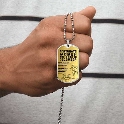 Fortunate Women Are Born In December Luxury Necklace With Dog Tag Gold - Army Tag Necklace, Dog Tag Necklace