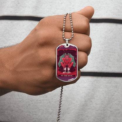 Tarot Card Necklace. Silver Or Gold. For Wiccans, Astrology, Zodiac, Spiritual, Best Friend. Boho. The Devil Card - Army Tag Necklace, Dog Tag Necklace