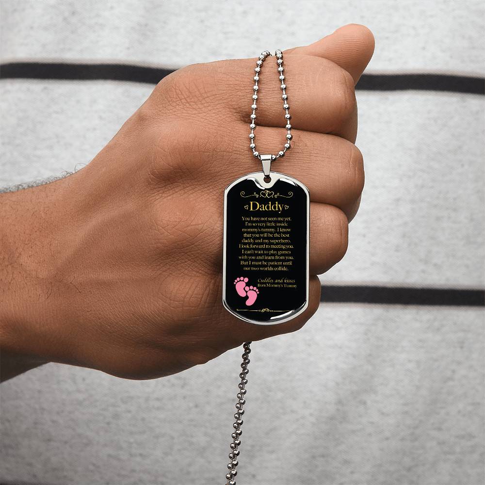 Father's Day Daddy To Be Dog Tag Gift For Dads - Girl Gender Reveal - Army Tag Necklace, Dog Tag Necklace