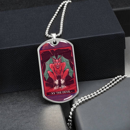 Tarot Card Necklace. Silver Or Gold. For Wiccans, Astrology, Zodiac, Spiritual, Best Friend. Boho. The Devil Card - Army Tag Necklace, Dog Tag Necklace