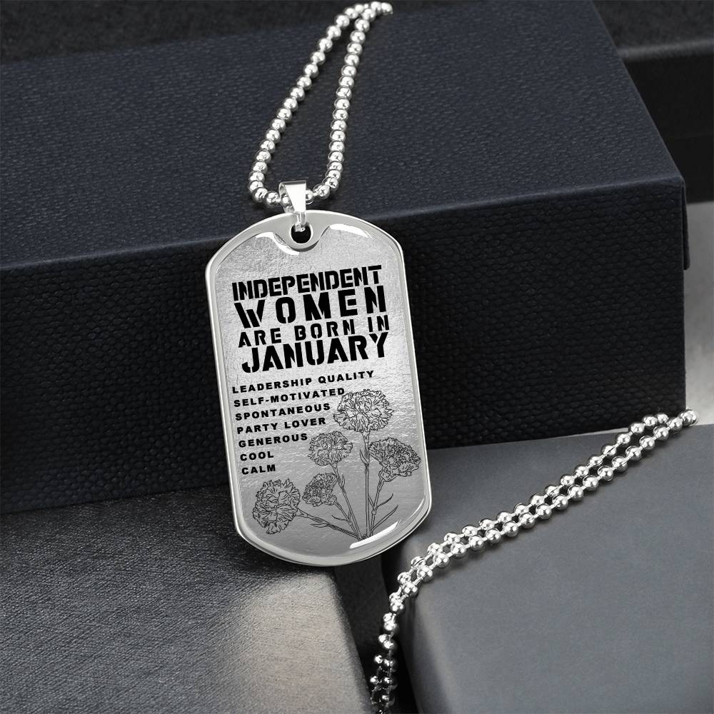 Independent Women Are Born In January Luxury Necklace With Dog Tag Silver - Army Tag Necklace, Dog Tag Necklace