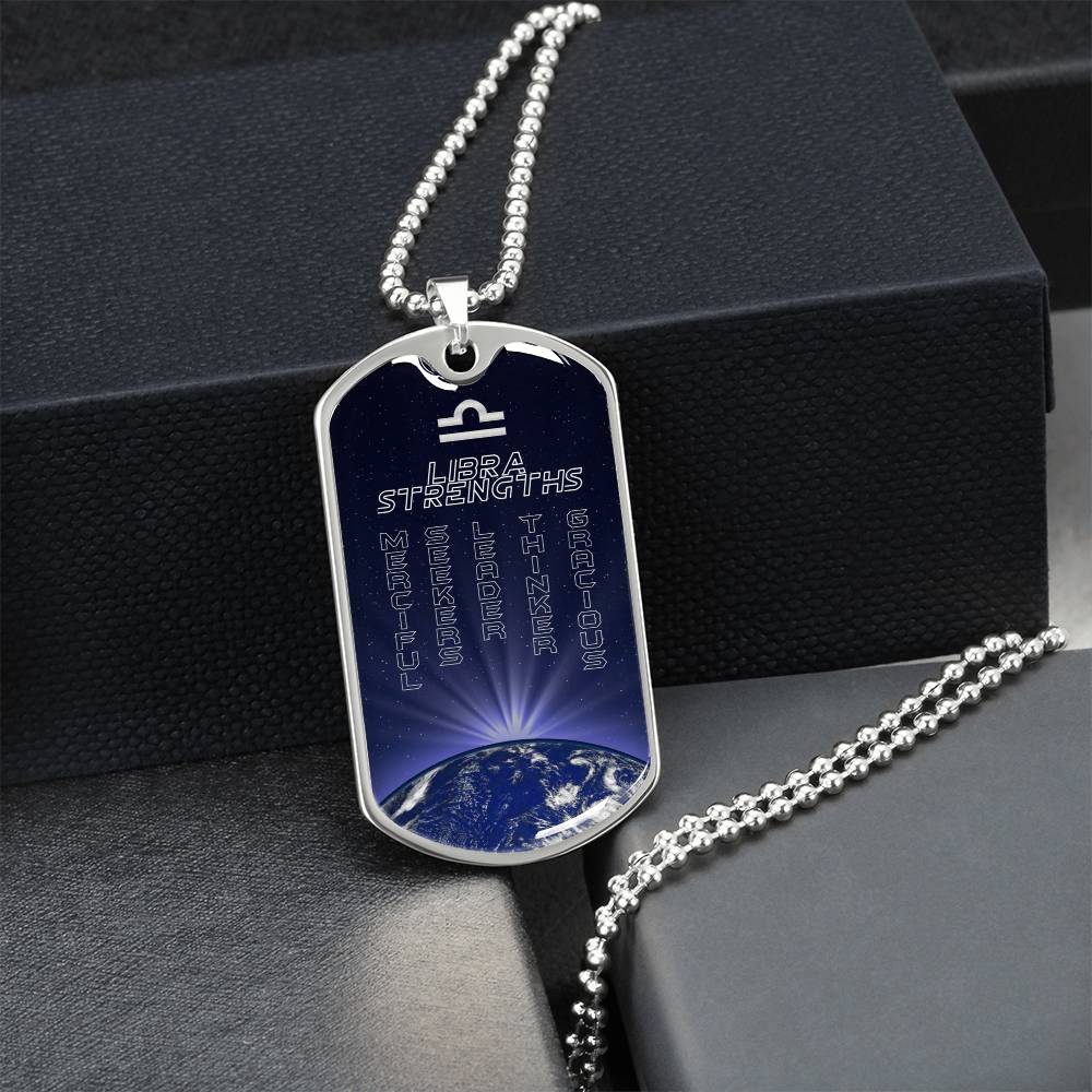 Libra Ball Chain Dog Tag Necklace - Army Tag Necklace, Dog Tag Necklace