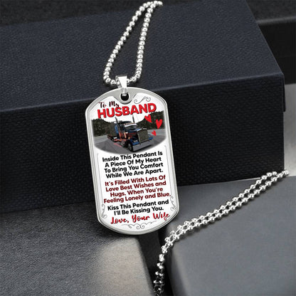 To My Husband, Trucker Gift - Gift For Him, Gift For Husband Trucker, Gift From Truckers Wife, Birthday Gift Trucker, Best Trucker - Army Tag Necklace, Dog Tag Necklace