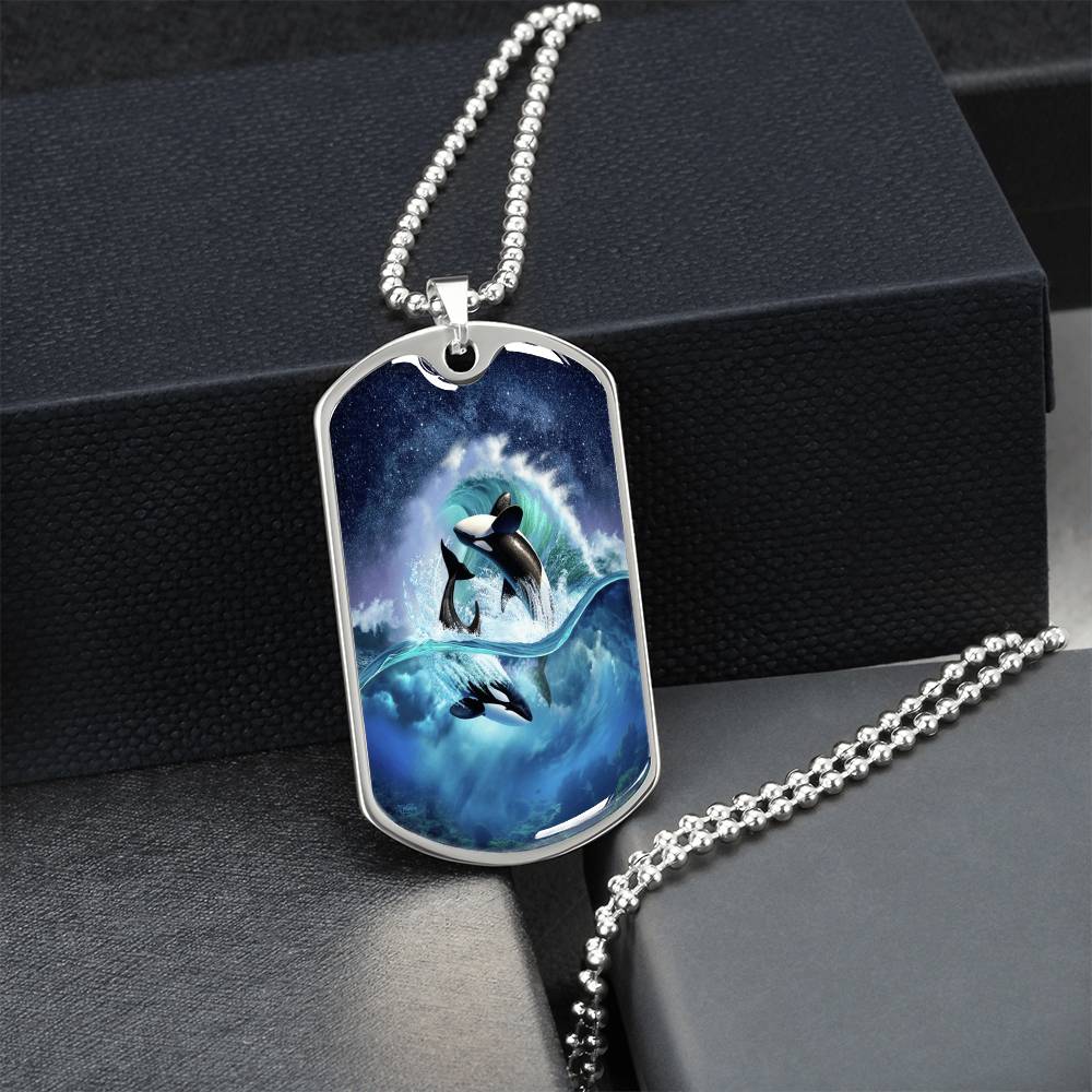 Silver Dolphin Necklace for Women & Girls - Nautical Themed Gift Idea - Dolphin Lover Jewelry - Beach Themed Ocean Related - Army Tag Necklace, Dog Tag Necklace