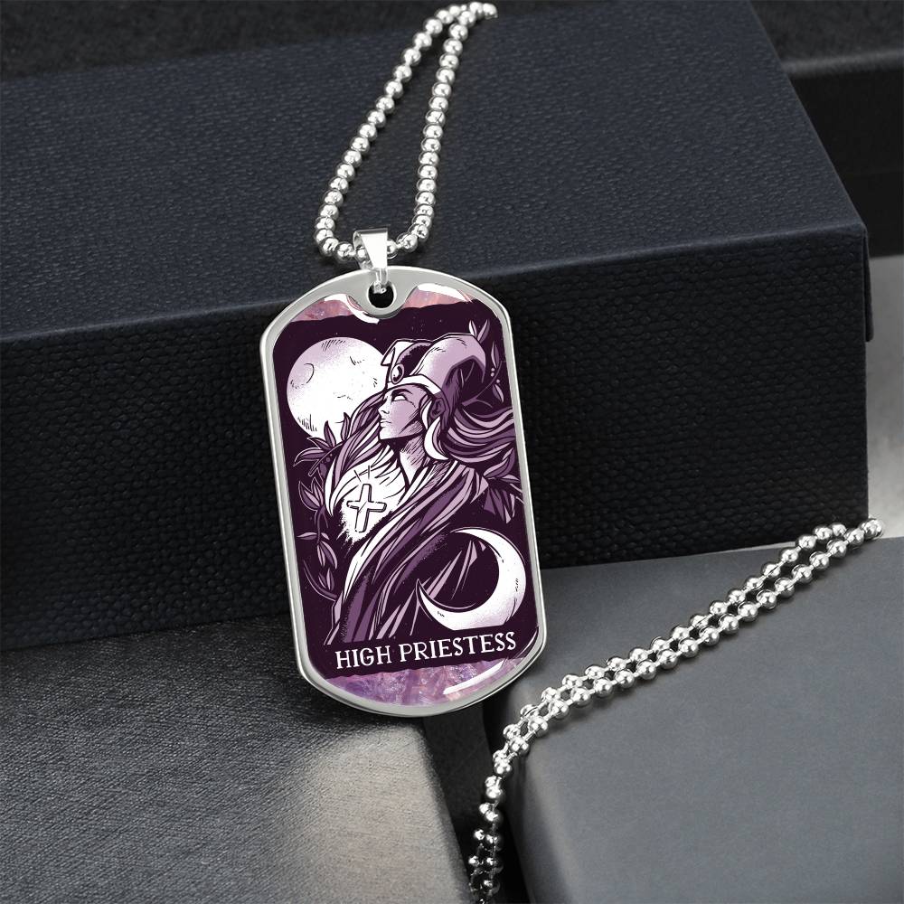 Tarot Card Necklace. Silver Or Gold. For Wiccans, Astrology, Zodiac, Spiritual, Best Friend. Boho. High Priestess Card - Army Tag Necklace, Dog Tag Necklace