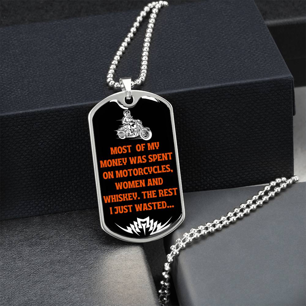 Money Spent On Motorcycles Funny Biker Skull Dog-Tag Necklace - Army Tag Necklace, Dog Tag Necklace