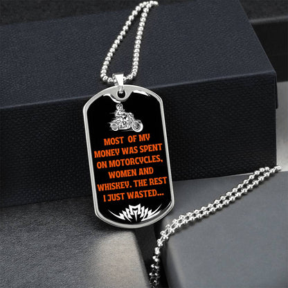 Money Spent On Motorcycles Funny Biker Skull Dog-Tag Necklace - Army Tag Necklace, Dog Tag Necklace
