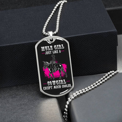 Mulegirl Just Like A Cowgirl Expect Much Cooler - Horse Jewelry - Gift For Horse Lover - Horse Lover Necklace - Mule Necklace - Army Tag Necklace, Dog Tag Necklace