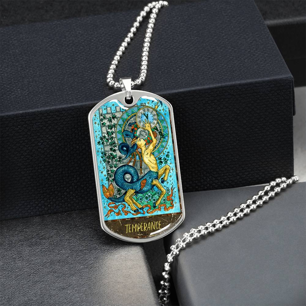 Tarot Card Necklace. Silver Or Gold. For Wiccans, Astrology, Zodiac, Spiritual, Best Friend. Boho. Temperance Card - Army Tag Necklace, Dog Tag Necklace
