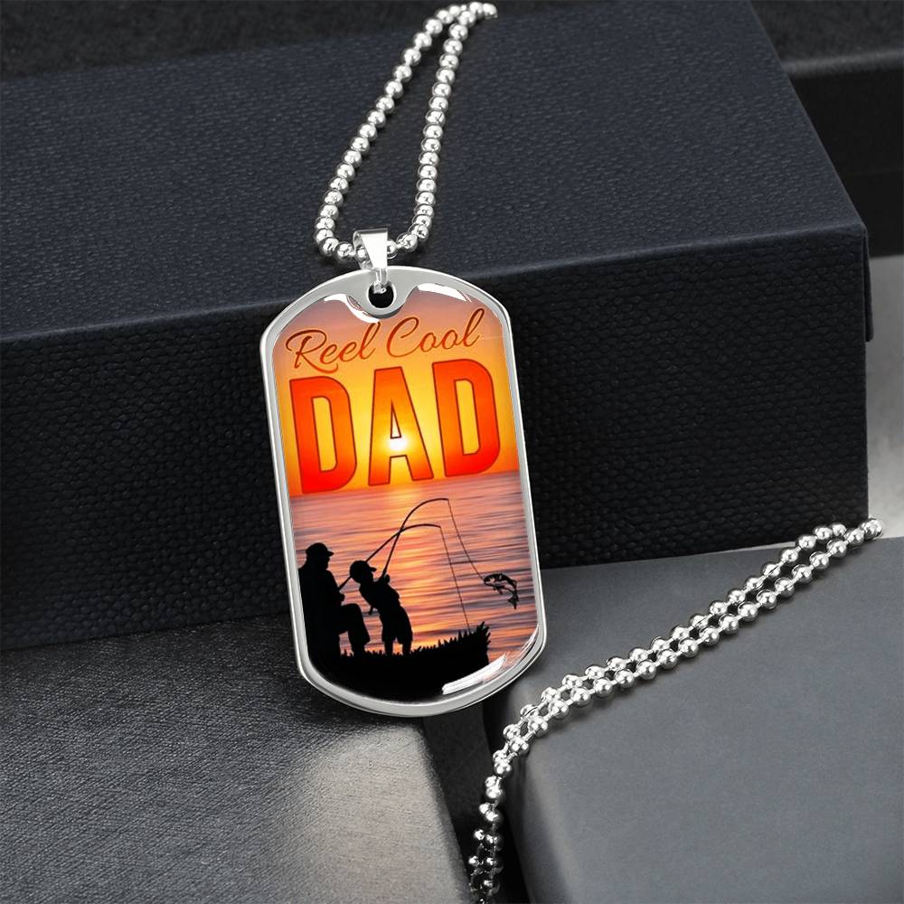 Fisherman Gift For Dad, Reel Cool Dad Dog Tag ,Unique Gift For Fathers Day, Birthday, Christmas ,Keepsake Gift - Army Tag Necklace, Dog Tag Necklace