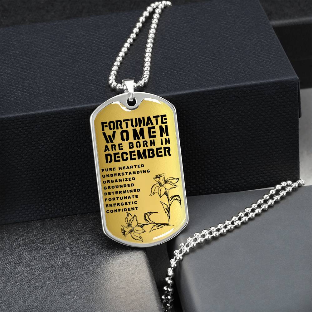 Fortunate Women Are Born In December Luxury Necklace With Dog Tag Gold - Army Tag Necklace, Dog Tag Necklace
