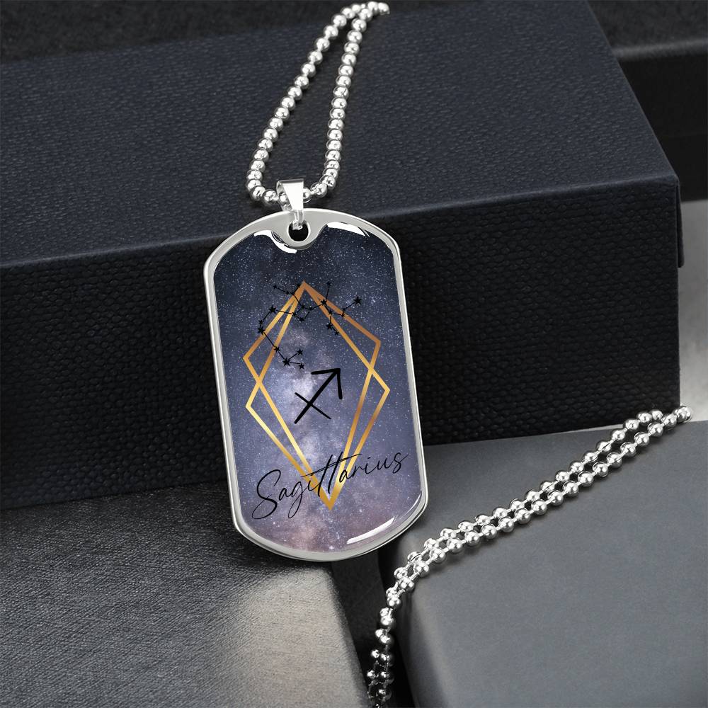 Sagittarius Galaxy Personalized Dog Tag Necklace - Army Tag Necklace, Dog Tag Necklace