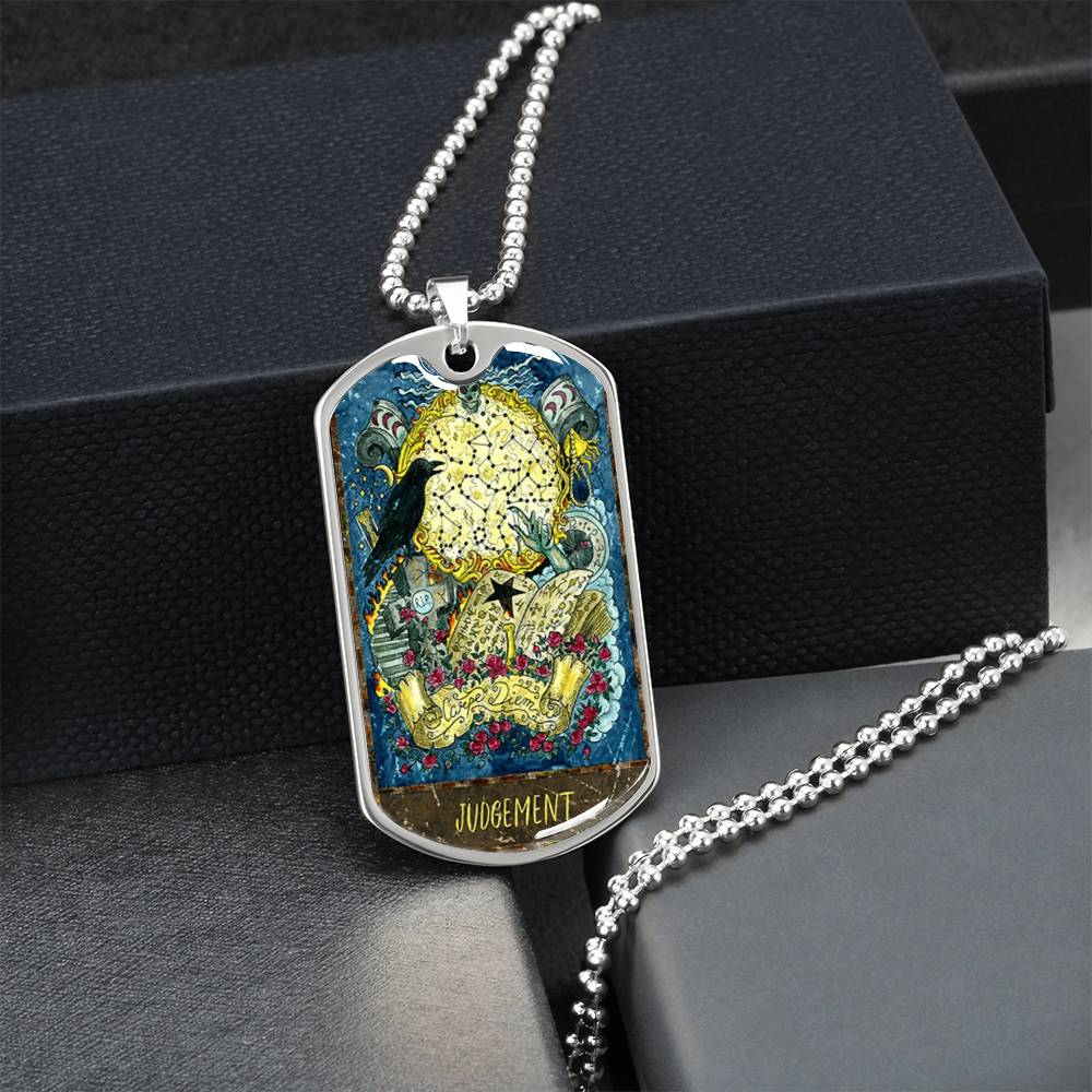 Tarot Card Necklace. Silver Or Gold. For Wiccans, Astrology, Zodiac, Spiritual, Best Friend. Boho. Judgement Card - Army Tag Necklace, Dog Tag Necklace