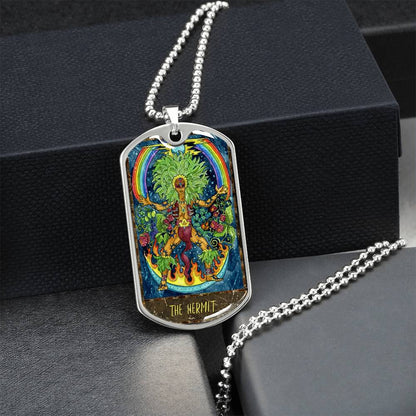 Tarot Card Necklace. Silver Or Gold. For Wiccans, Astrology, Zodiac, Spiritual, Best Friend. Boho. The Hermit - Army Tag Necklace, Dog Tag Necklace