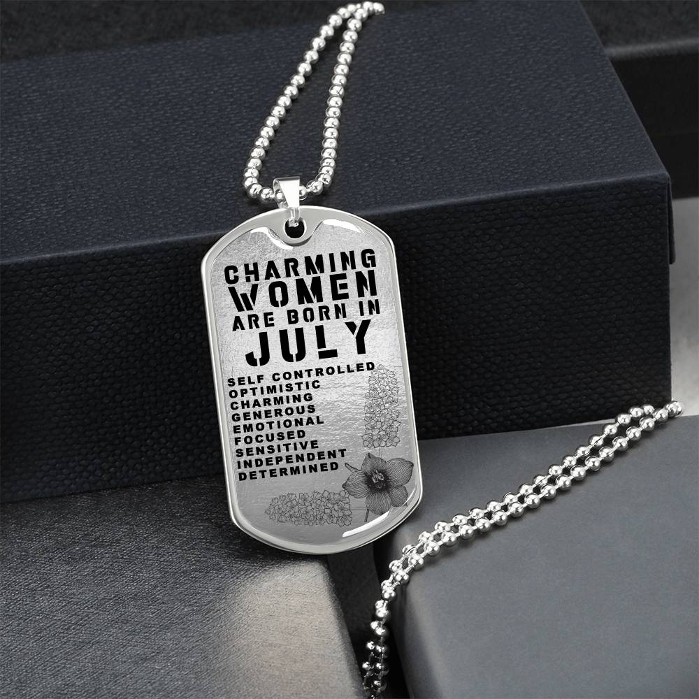Charming Women Are Born In July Luxury Necklace With Dog Tag Silver - Army Tag Necklace, Dog Tag Necklace