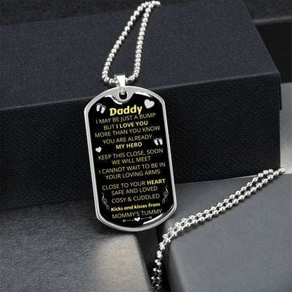 Necklace Gift For Dad - Boyfriend Gift - Husband Necklace - My Hero - Kicks & Kisses From Mommy's Tummy - New Dad Gift - Army Tag Necklace, Dog Tag Necklace