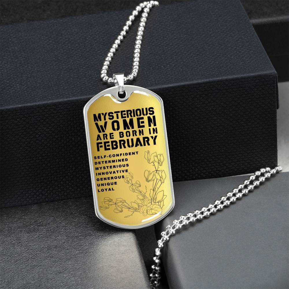 Mysterious Women Are Born In February Luxury Necklace With Dog Tag Gold - Army Tag Necklace, Dog Tag Necklace