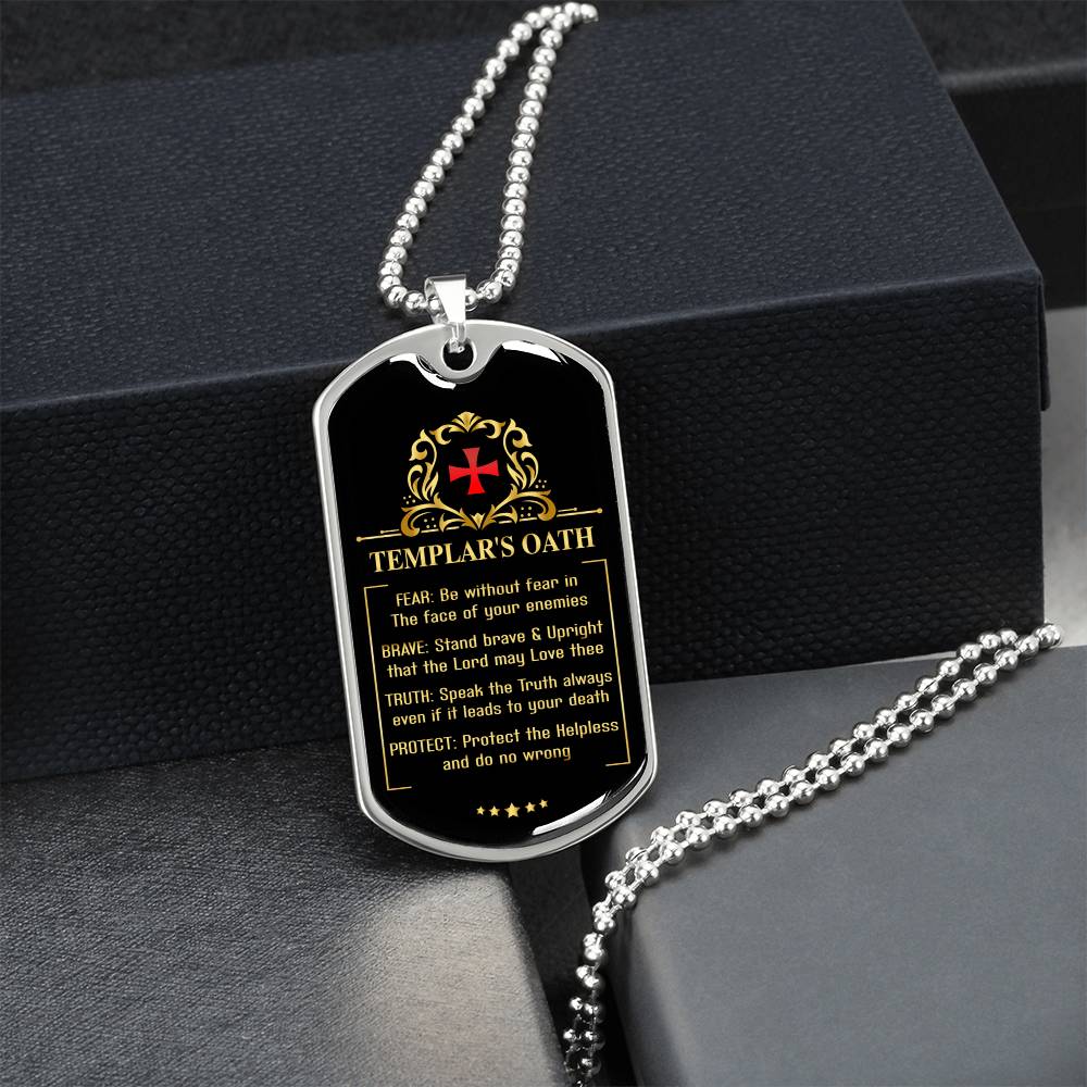 Knight Templar's Oath - Warrior Of Christ - Personalized Luxury Dog Tag - Army Tag Necklace, Dog Tag Necklace