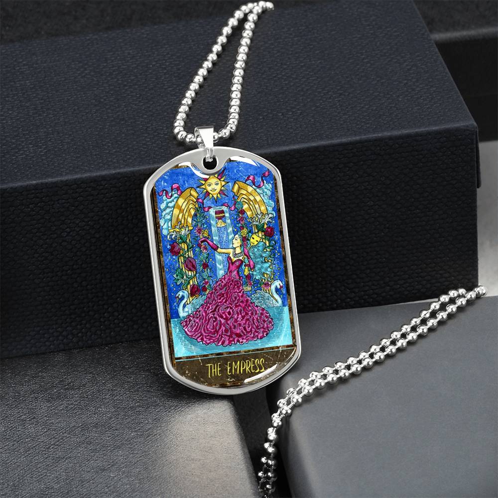 Tarot Card Necklace. Silver Or Gold. For Wiccans, Astrology, Zodiac, Spiritual, Best Friend. Boho. The Empress Card - Army Tag Necklace, Dog Tag Necklace