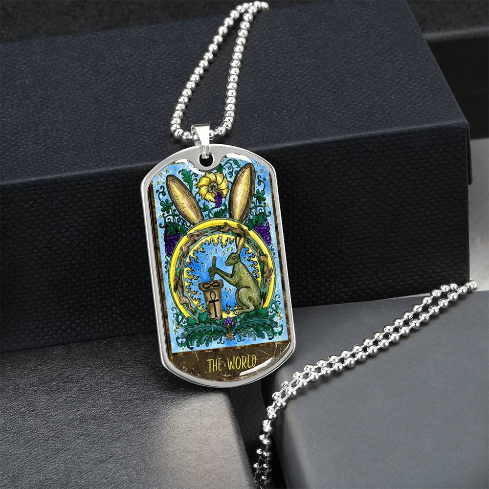 Tarot Card Necklace. Silver Or Gold. For Wiccans, Astrology, Zodiac, Spiritual, Best Friend. Boho. The World Card - Army Tag Necklace, Dog Tag Necklace