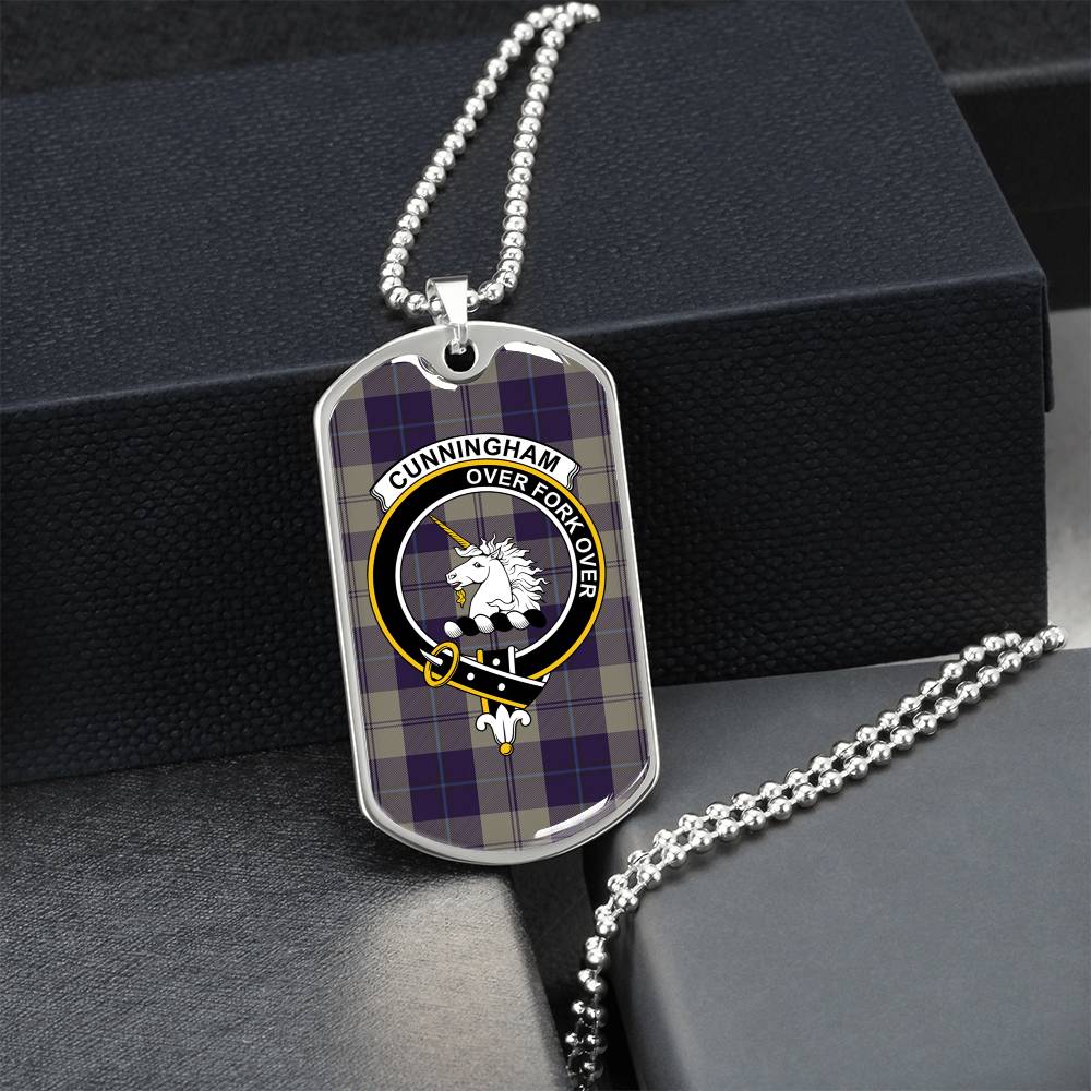 Cunningham Dress Blue Dancers Scottish Clan Tartan Necklace Military Tag Jewelry - Army Tag Necklace, Dog Tag Necklace