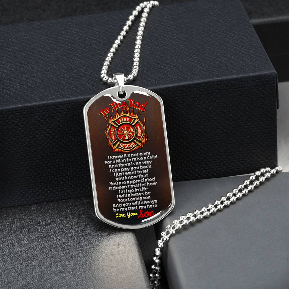 Firefighter Dad Necklace - Firefighter Gift - Gift For Dad - Gift For Father - Gift From Son - Father Son Gift - Firefighter - Army Tag Necklace, Dog Tag Necklace
