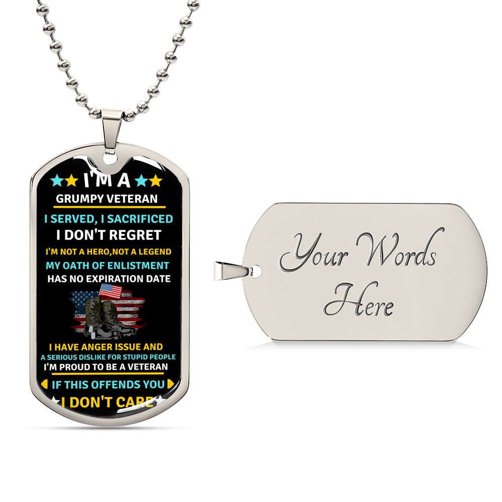 Grumpy Veteran Dog Tag - Army Tag Necklace, Dog Tag Necklace