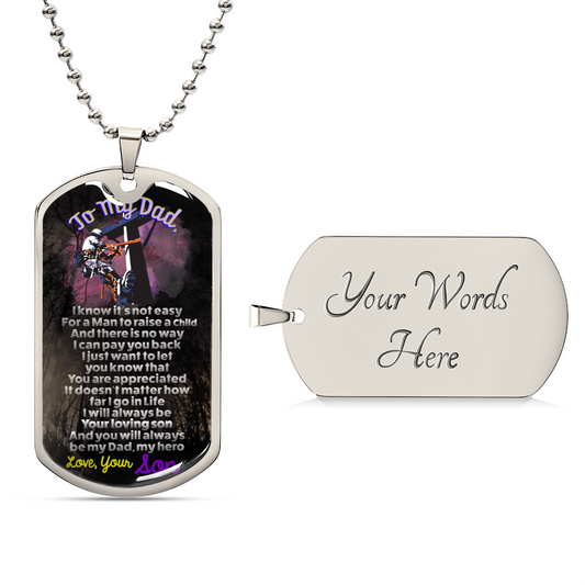 Lineman's Dad - Premium Dog Tag From Son - Army Tag Necklace, Dog Tag Necklace