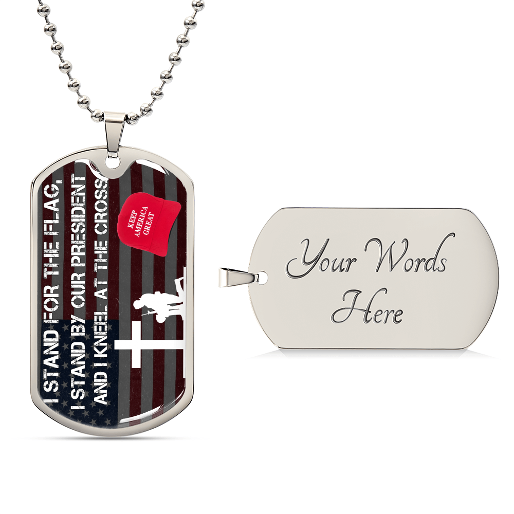 Patriotic Stand By Our President Military Ball Chain - Army Tag Necklace, Dog Tag Necklace
