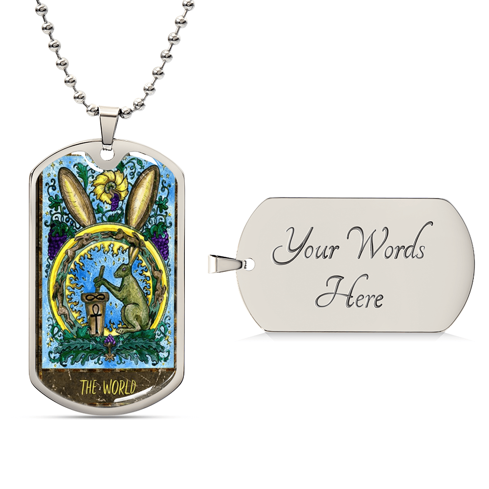 Tarot Card Necklace. Silver Or Gold. For Wiccans, Astrology, Zodiac, Spiritual, Best Friend. Boho. The World Card - Army Tag Necklace, Dog Tag Necklace